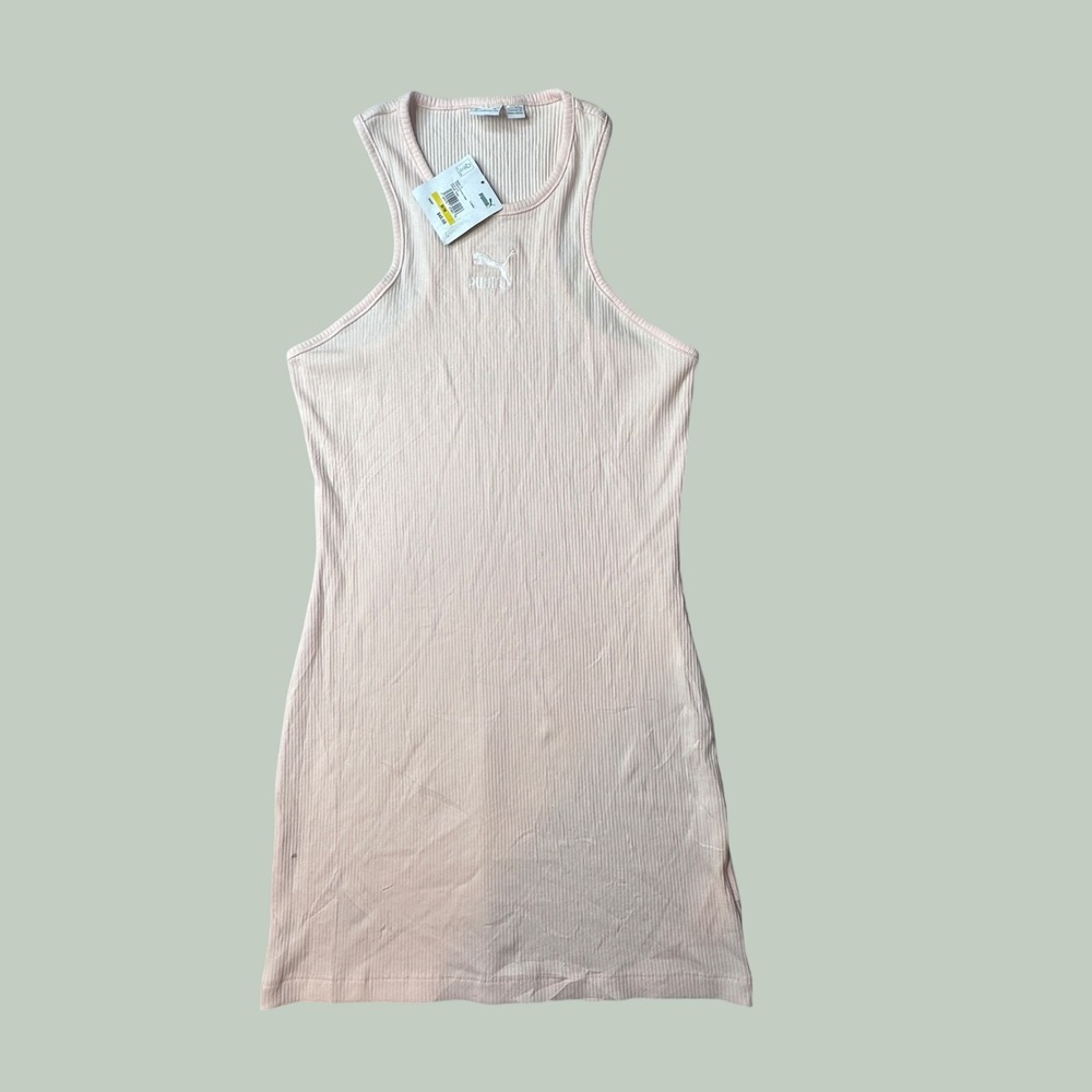 Puma Dress Womens M Classics Summer Dress Cloud Pink Ribbed Racerback NEW